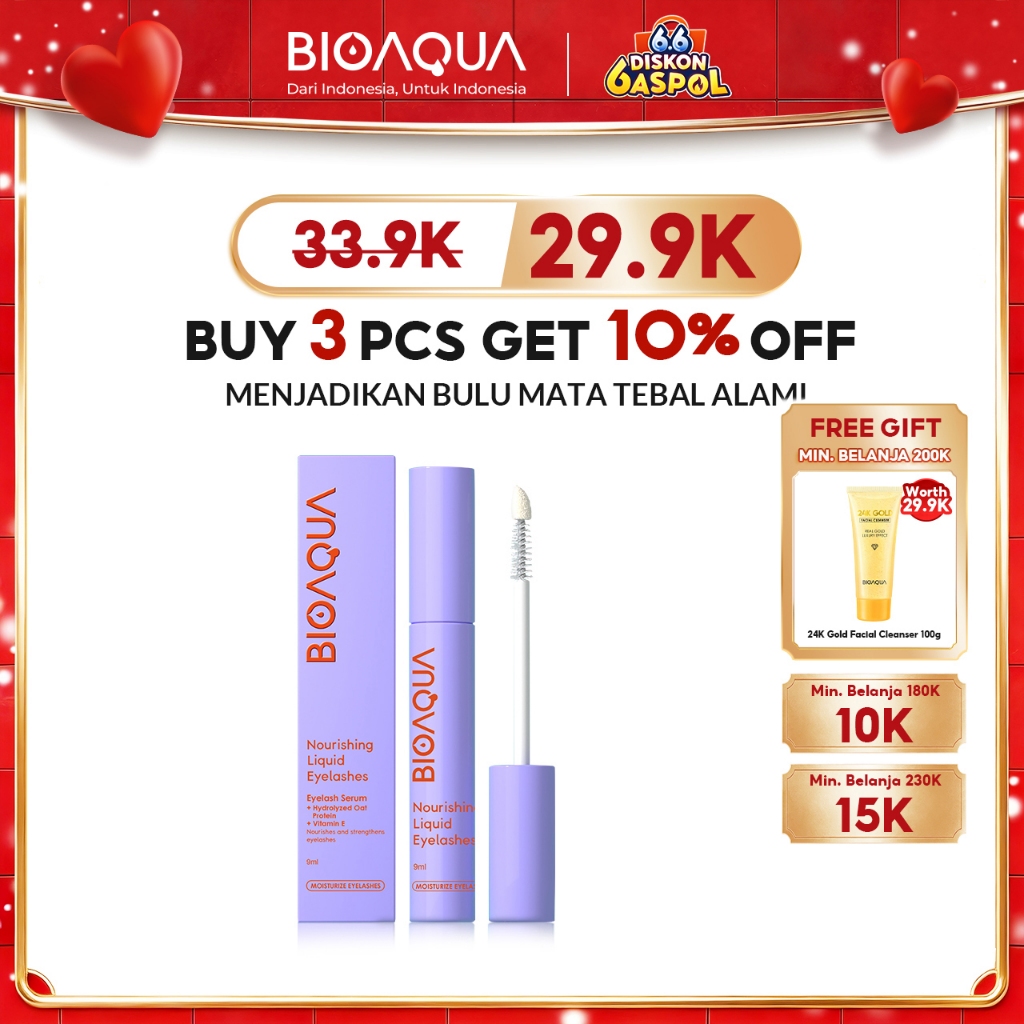BIOAQUA Eyelash Serum Alis dan Bulu Mata BPOM Halal 9ml Serum Penumbuh Bulu Mata dan Alis