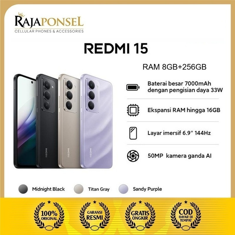 Xiaomi Redmi 15 RAM 8/256GB Kamera 50MP Chipset Snapdragon 685 Baterai 7000mAh