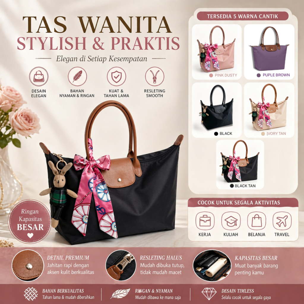 Tas Wanita LongNeo Tote Bag Premium Wanita – Shoulderbag & Slingbag Fashion dengan Bahan Synthetic E