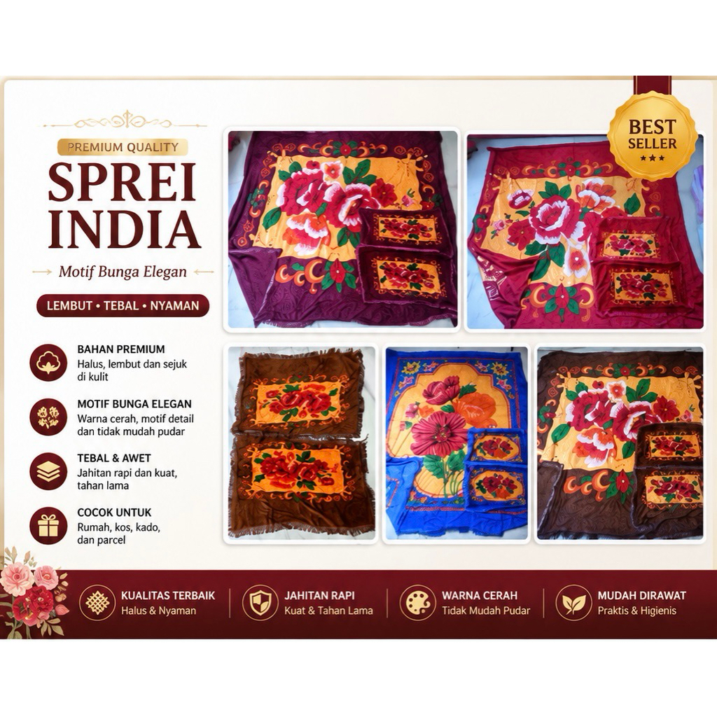 Sprei india / Sprei jadul / penutup ranjang 2 sarung bantal / sprei / selimut