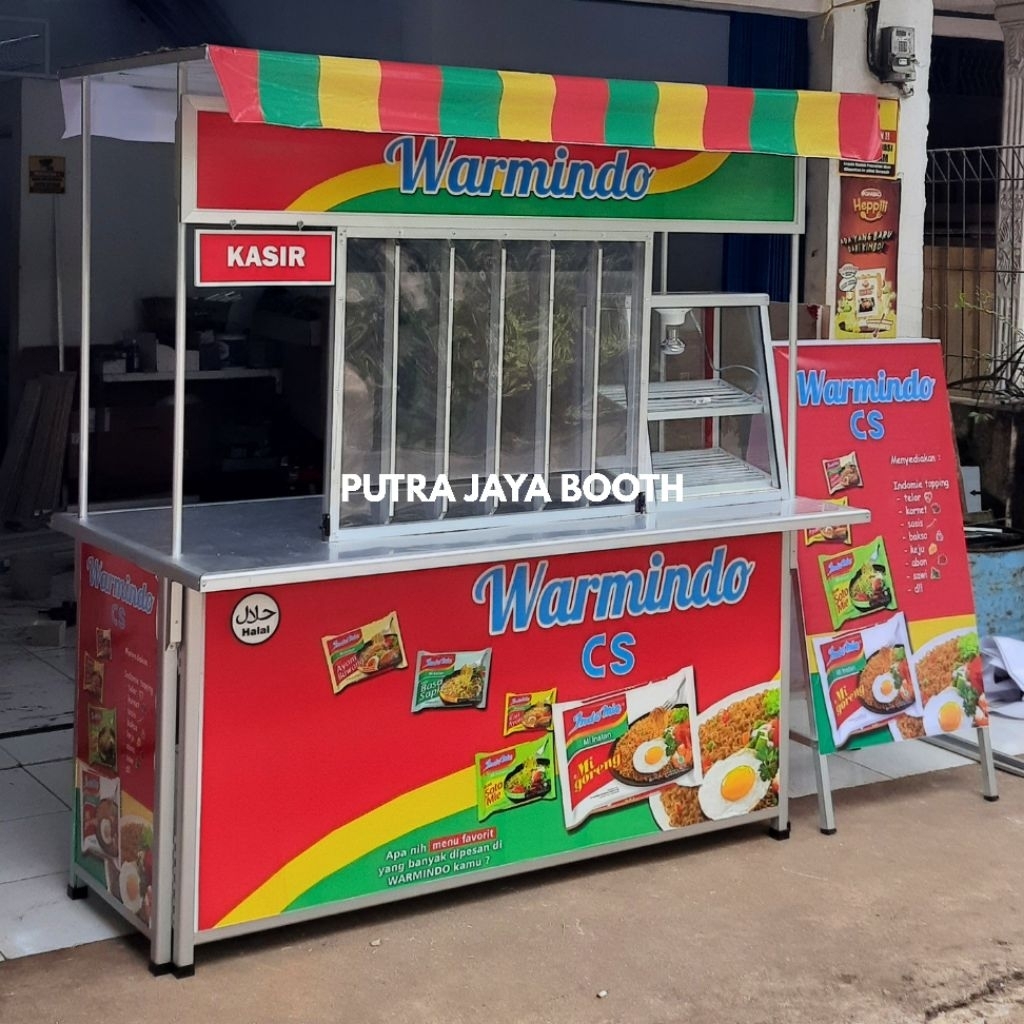 Booth Portable Warmindo Jumbo Kombinasi + Etalase + Benner