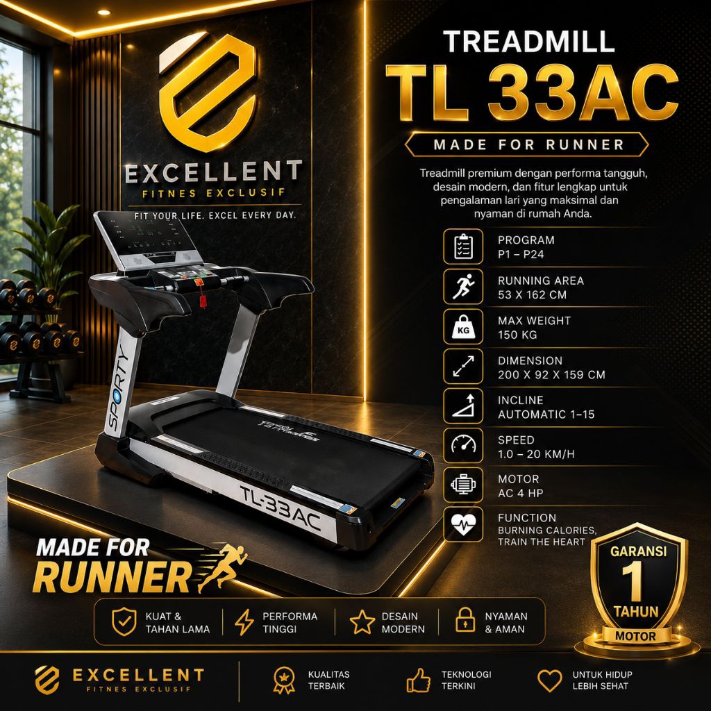 Treadmill Elektrik Electric Commersial TL 33AC Total Fitnes komersil TL 33 Ac