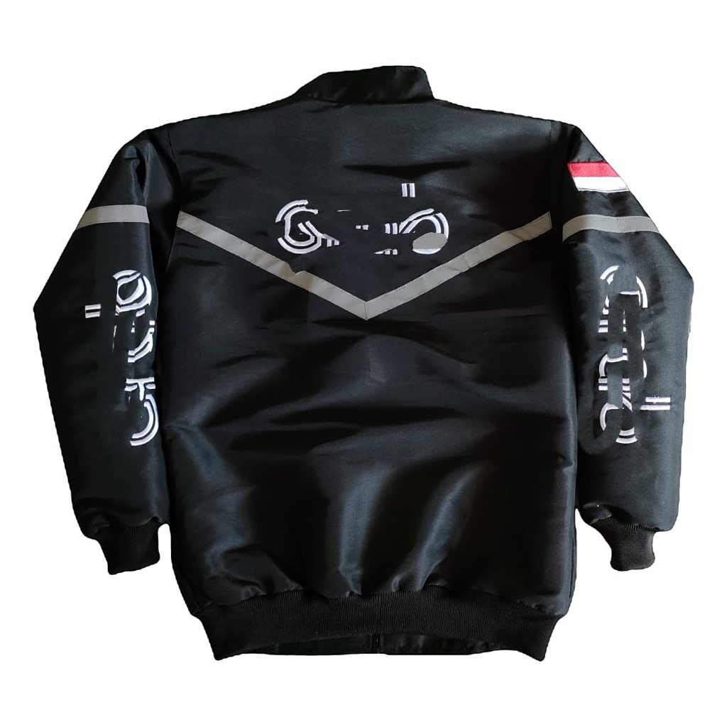 Jakett Bomber G R B Hitam,Jakett Motor pria wanita,Jakett Motor Bahan Taslan Waterproof,Jakett Logo 