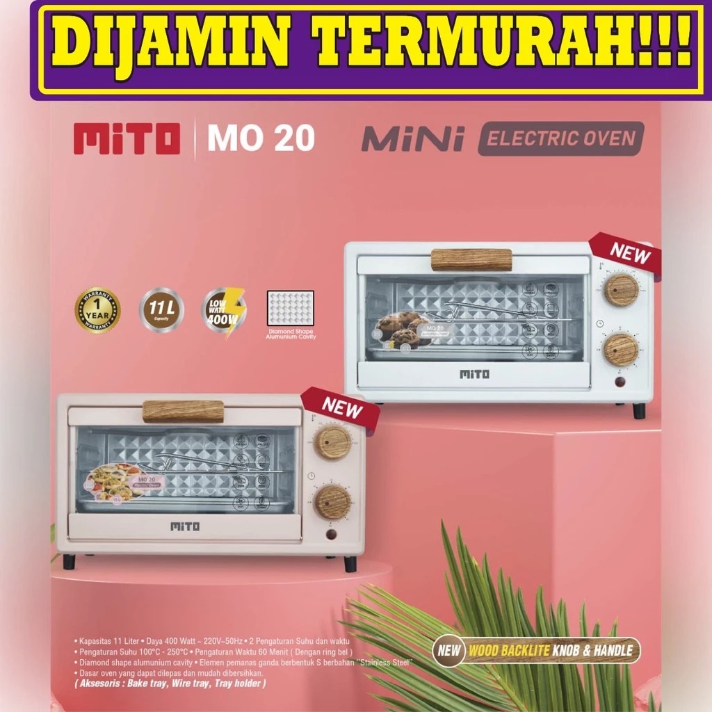 Oven Listrik MITO MO20 Mini Oven 11 Liter 400 Watt Low Watt Pemanggang Kue Roti Pizza Oven Elektrik 