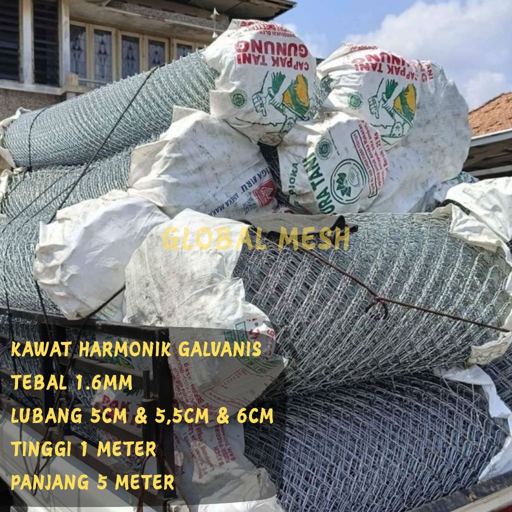 (P5) T1 Kawat Pagar Harmonika Galvanis Tebal Kawat 1,6MM Lubang 5CM & 5,5CM & 6CM ( 1X 5 METER ) PER