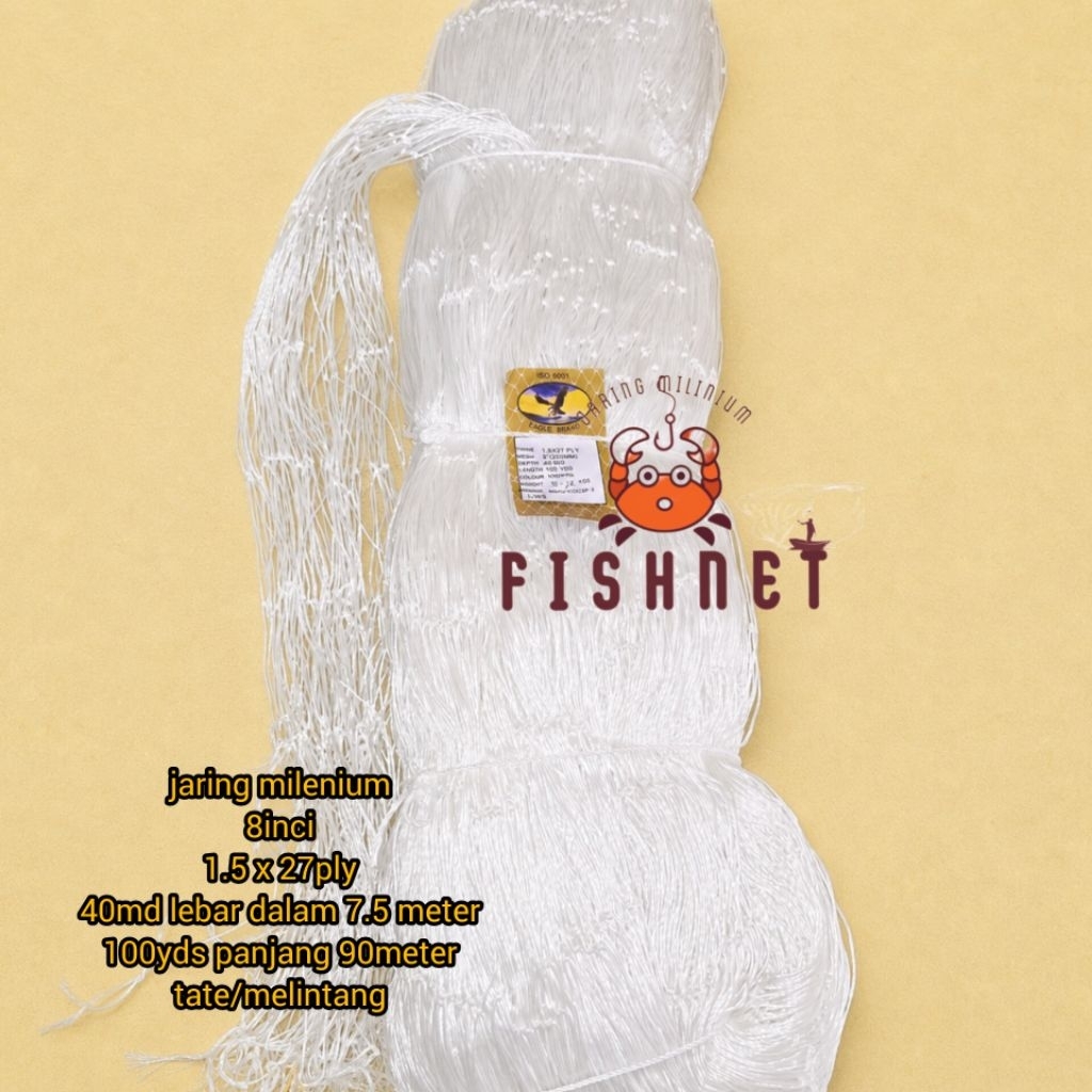 jaring milenium/jaring pintal/jaring ply/8inci 27ply 40md 100yds tate