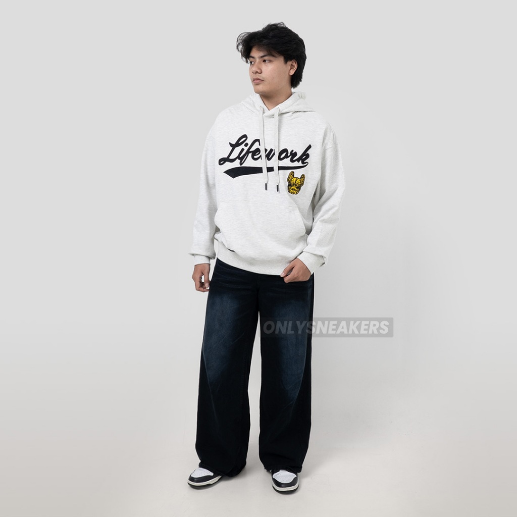 LIFEWORK CHAIN STITCH HOODIE MELANGE GREY