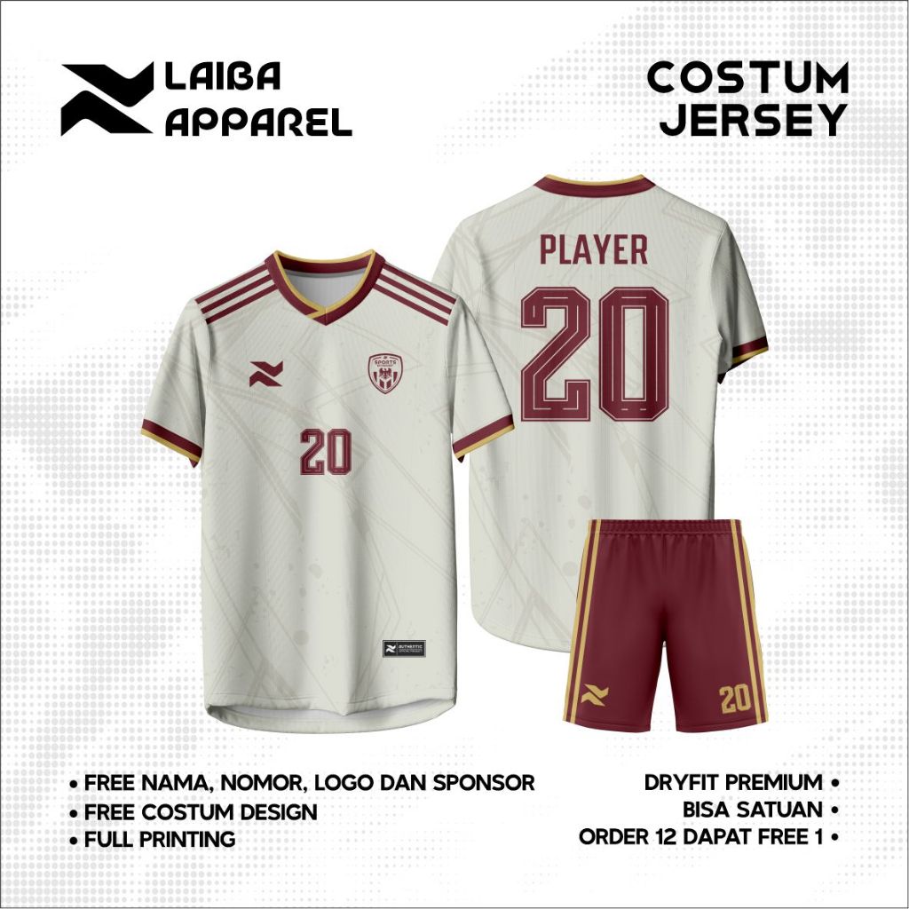 LB13 - Jersey Full Printing Costum Design Jersey Sepakbola Futsal Free Costum Design Nama Nomor Logo