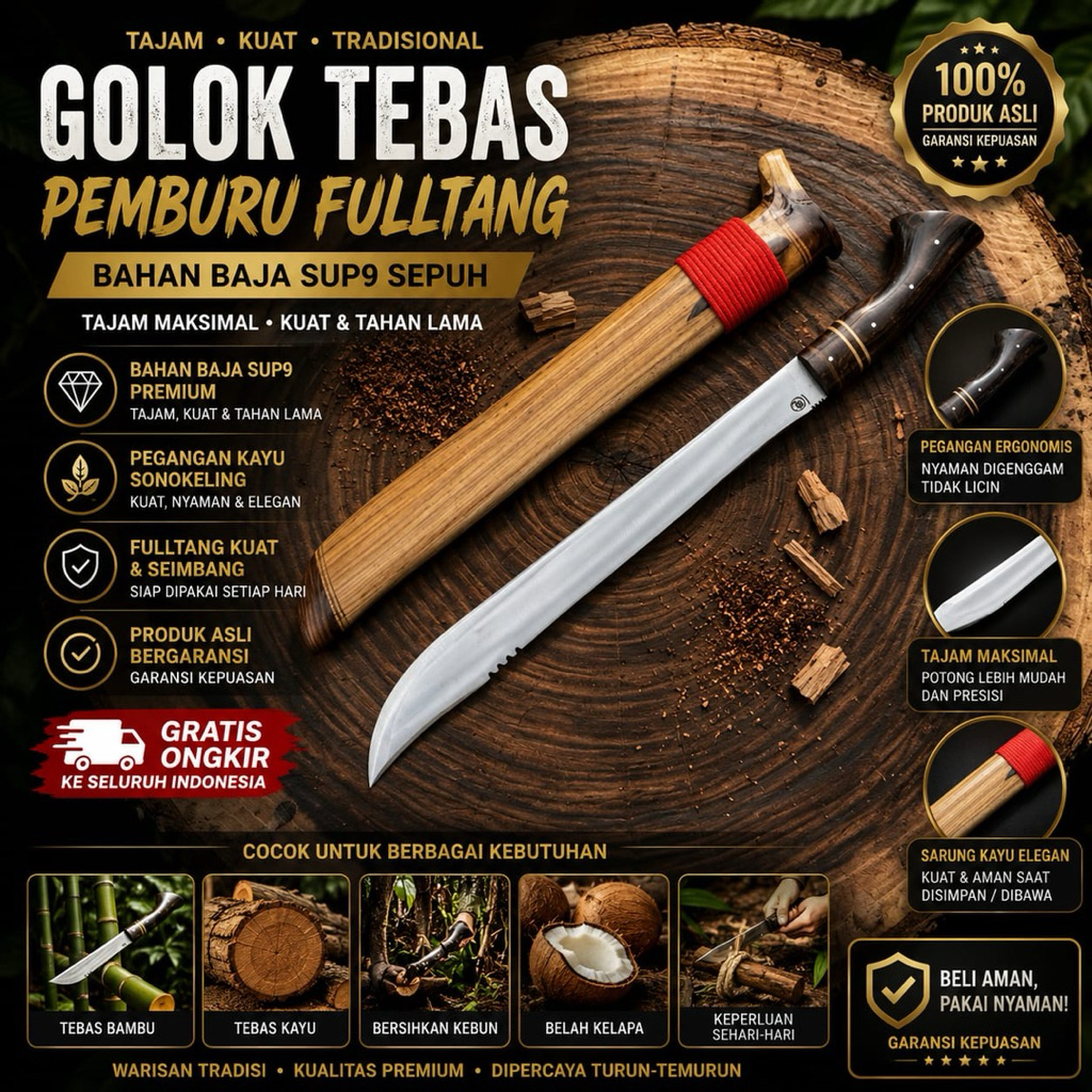GoIok Tebas Pemburu Fulltang Baja Sup9 Sepuh Premium