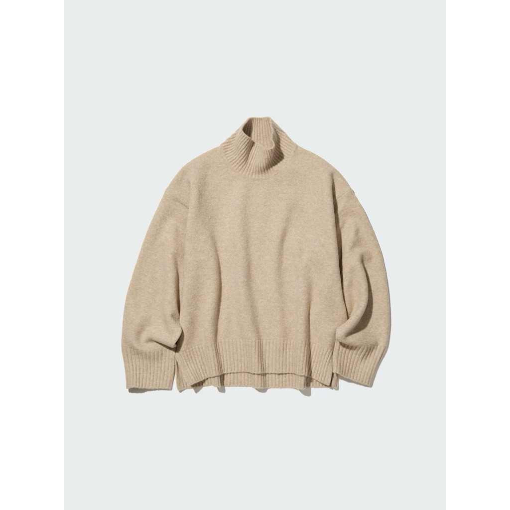 UNIQLO SOUFFLE YARN MOCK NECK SWEATER IN BEIGE (L)