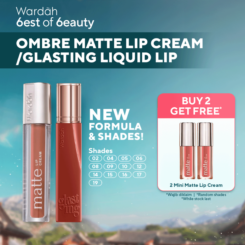 WARDAH Ombre Glasting Liquid Lip + Matte Lip Cream -Lip-Stain-Lipgloss-Lipstik-Lip Matte-Lipcream-Li