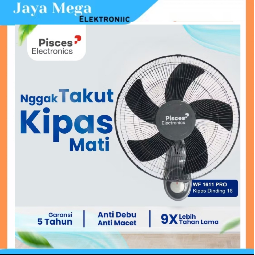 PISCES 16 inch Kipas Angin Dinding Wall fan Pisces 1611 PRO Teknologi Bearing Angin Super Kencang