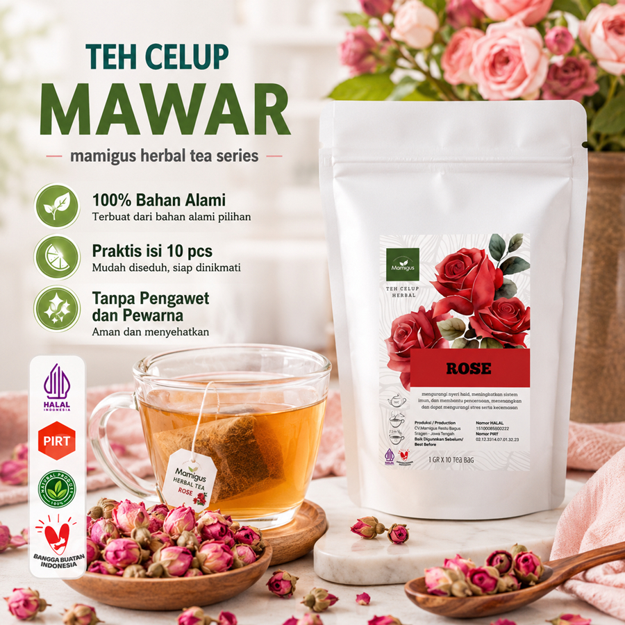 TEH CELUP BUNGA MAWAR / ROSE / Teh Bunga Mawar / Rosebud Tea / Rosebuds Tea / Teh Herbal Alami