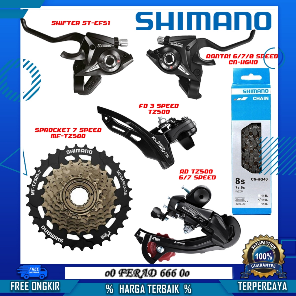 Mini Groupset 7 Speed Rasa 9 Speed Shimano Tourney TZ500 Sprocket Megarange 34T