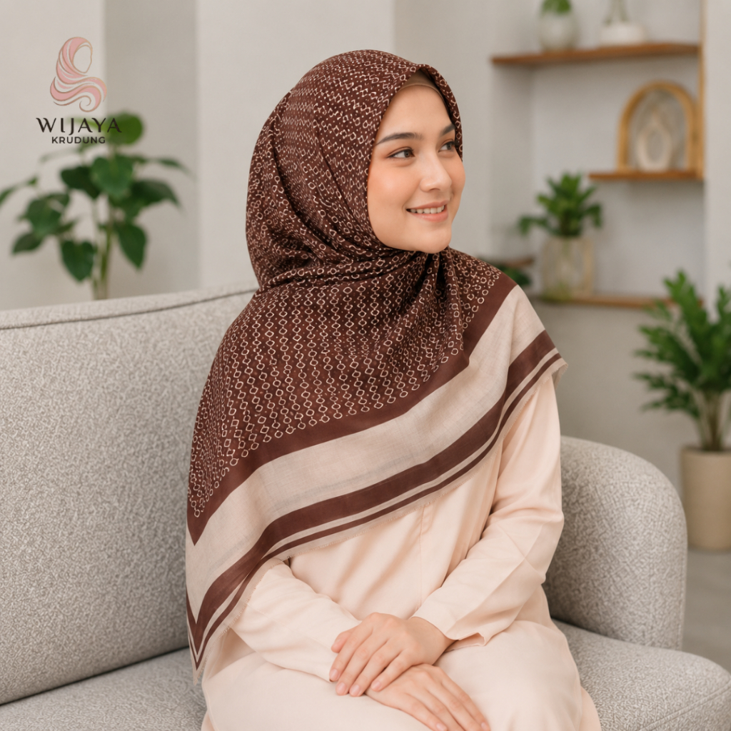 Hijab Segi Empat| Motif Bunga| Persegi Motif Bunga Kecil | Wijaya Krudung