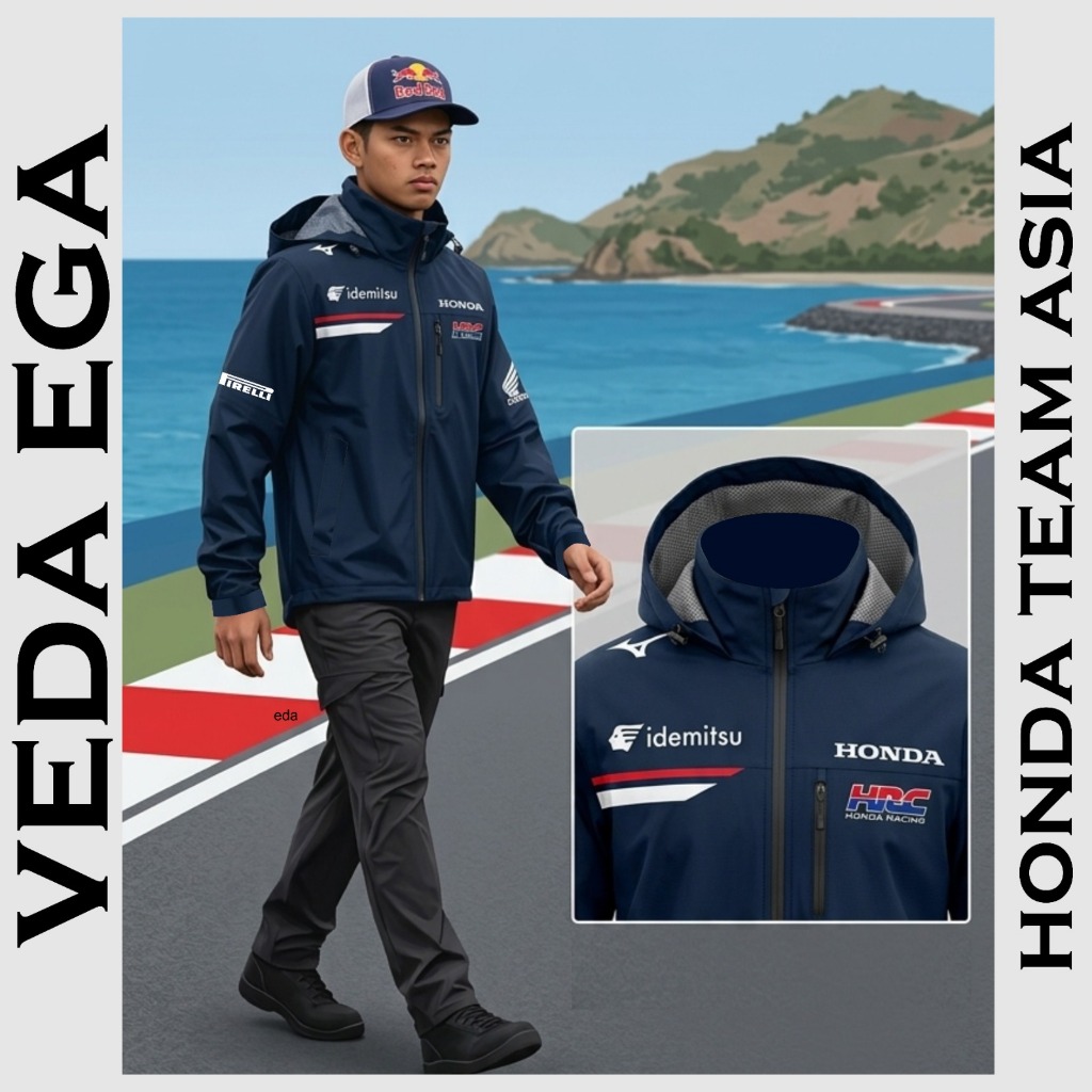 Jaket Windbreaker Honda Team Asia Veda Zen Mitani Bahan Parasut Taslan Goretex Navy