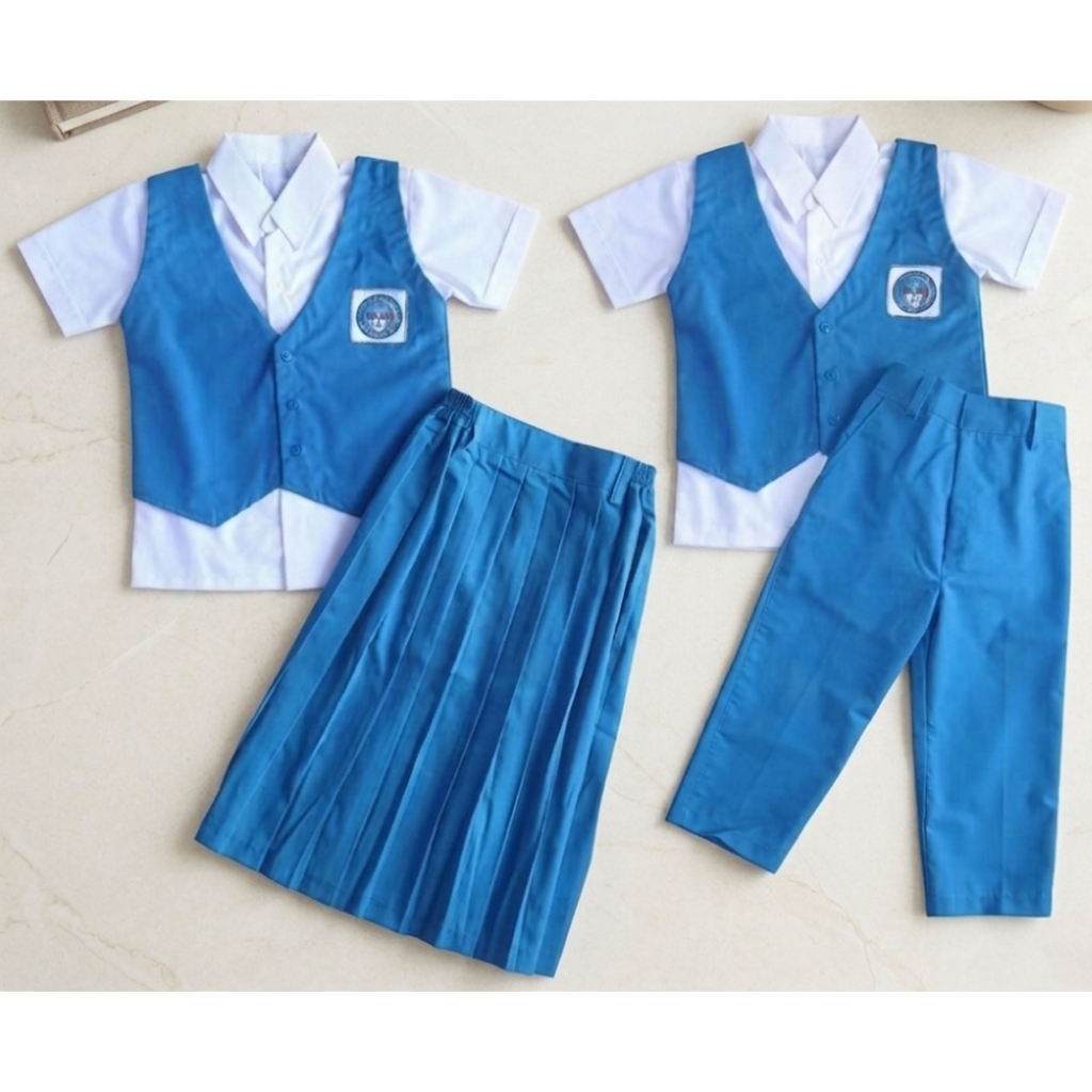 Baju Seragam PAUD TK PGRI | Baju Seragam PGRI Kemeja Putih Rompi Biru dan Celana/Rok Panjang Biru + 
