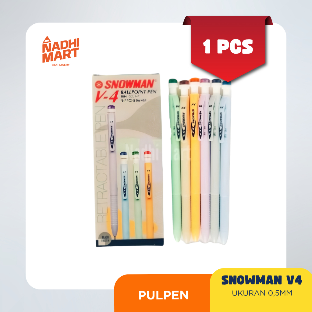 SNOWMAN PULPEN V4 0,5 MM HITAM / BOLPEN SNOWMAN V4 / PULPEN SNOWMAN V4