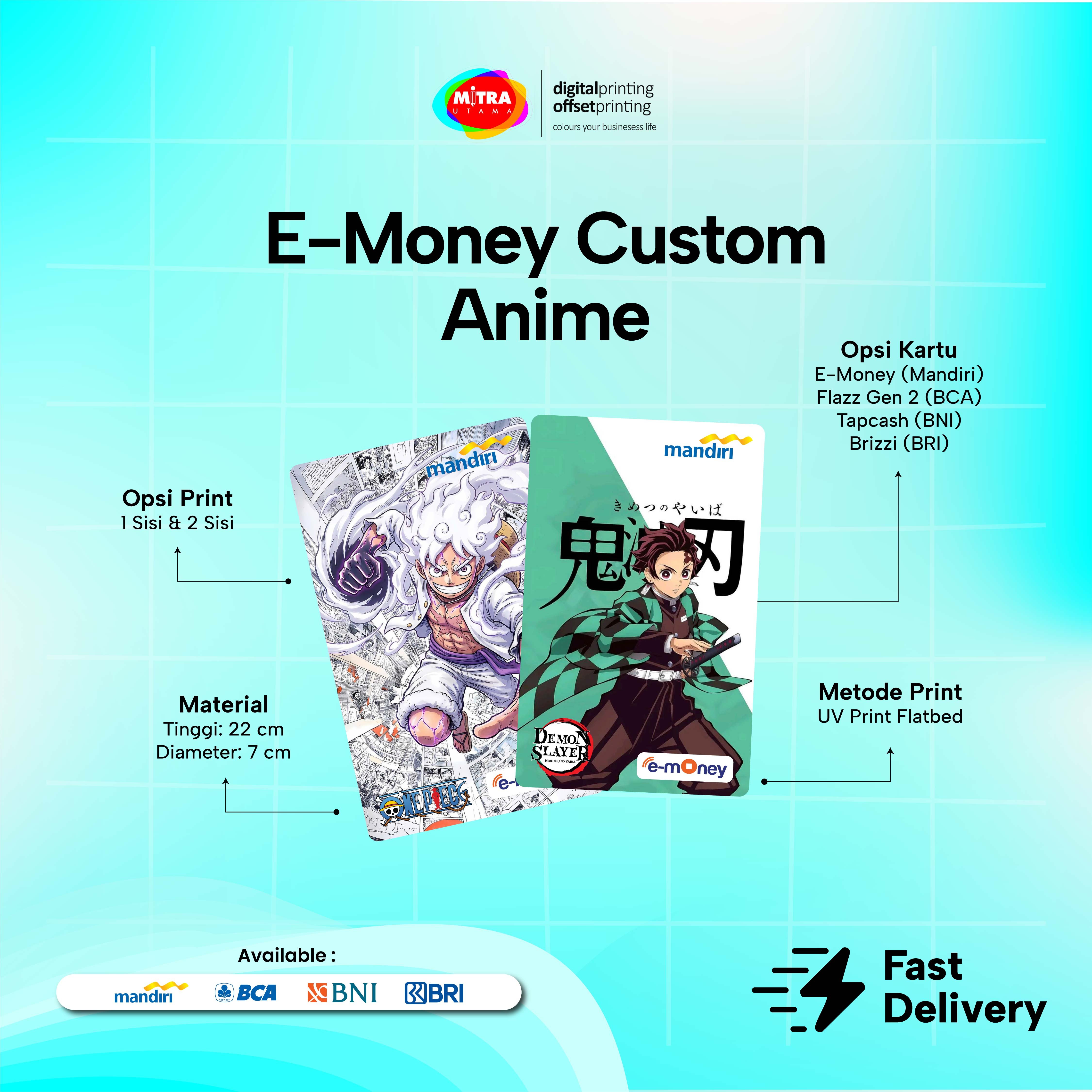 Kartu E-Toll Custom Anime | E-Money Mandiri Flazz BCA BRIZZI TapCash | Custom Nama & Karakter