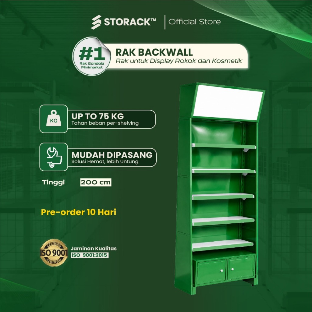 STORACK™ Backwall Rak Rokok / Kosmetik Bonus Laci + Neon Box [Custom Project]