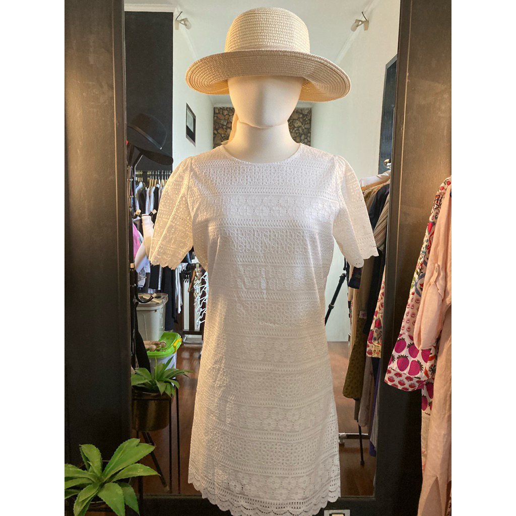 Dress Wanita Tile Bordir Putih