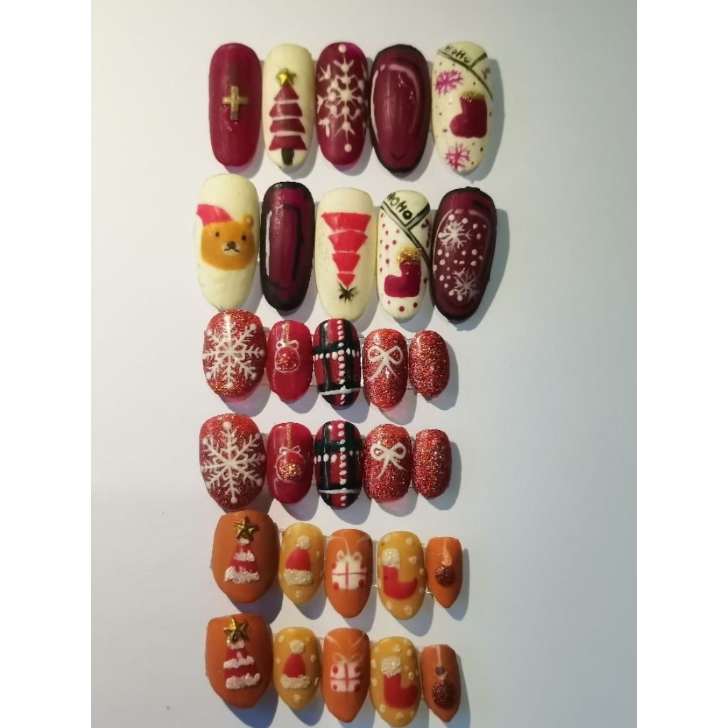 kuku palsu ( press on nails ) nail art +lem edisi natal | handmade.