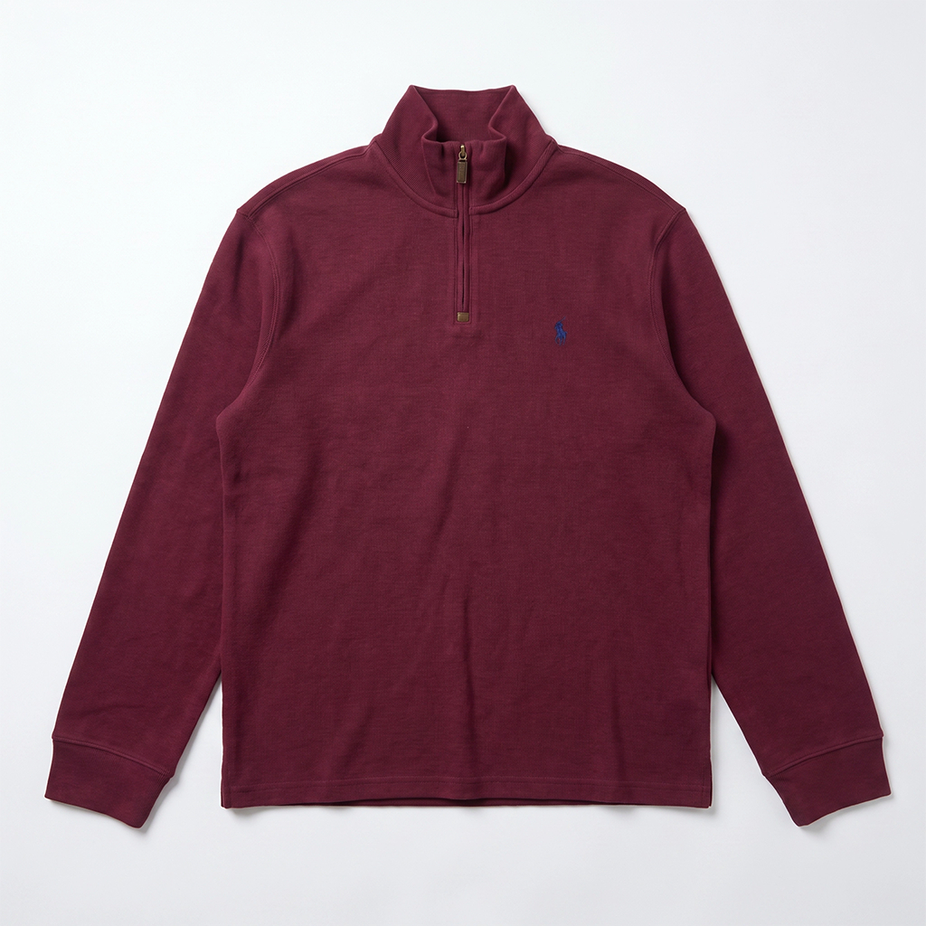 POLO Ralph Lauren Pullover Half Zipper Patch Sweatshirt Wine | Design Republic