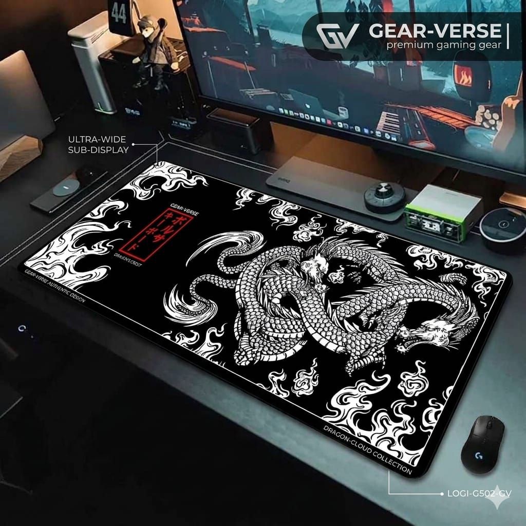 Mouse Pad Gaming XXL Japanese Dragon Desk Mat M34 - Alas Keyboard Meja Estetik