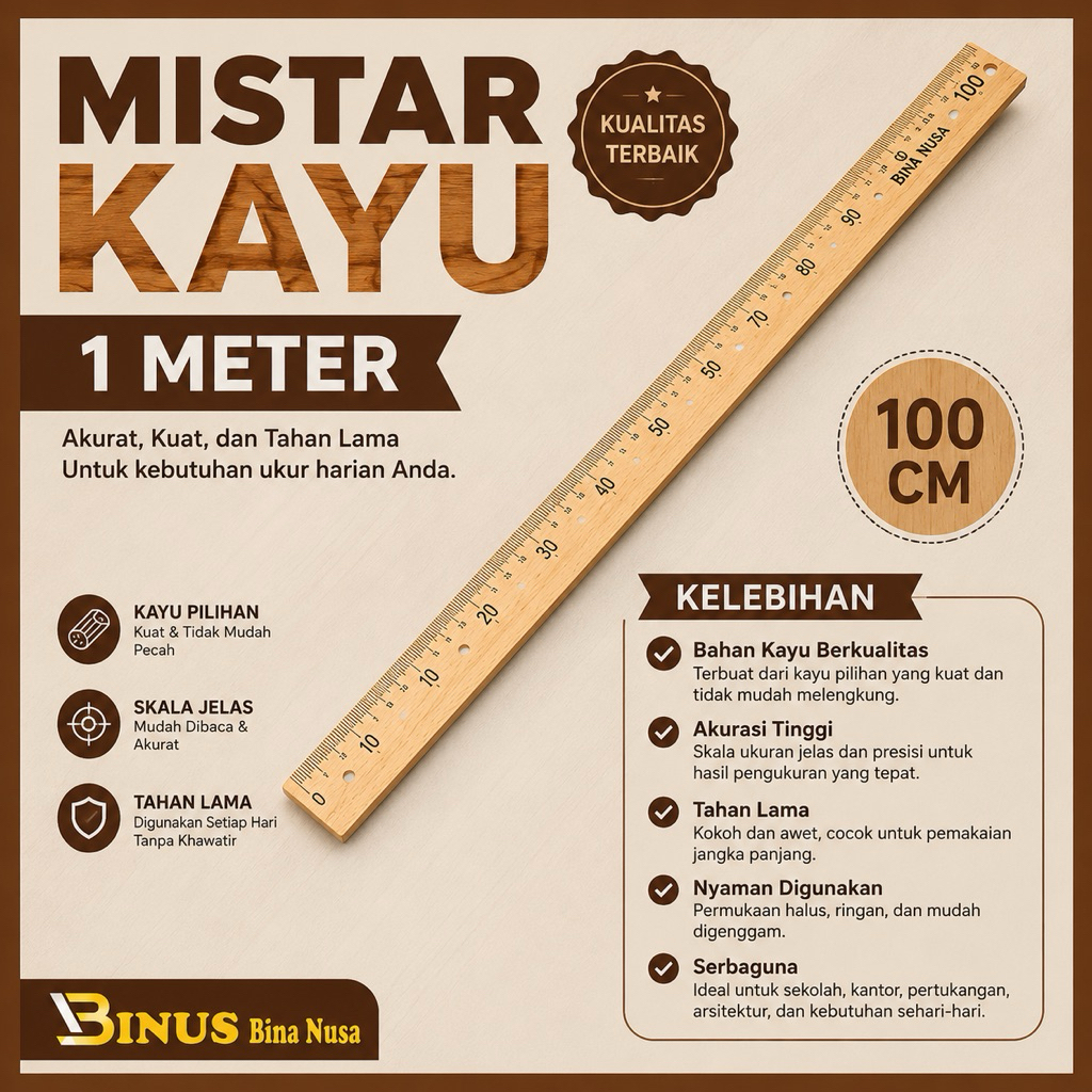 PENGGARIS KAYU MISTAR KAYU 100 CM MURAH 1 METER