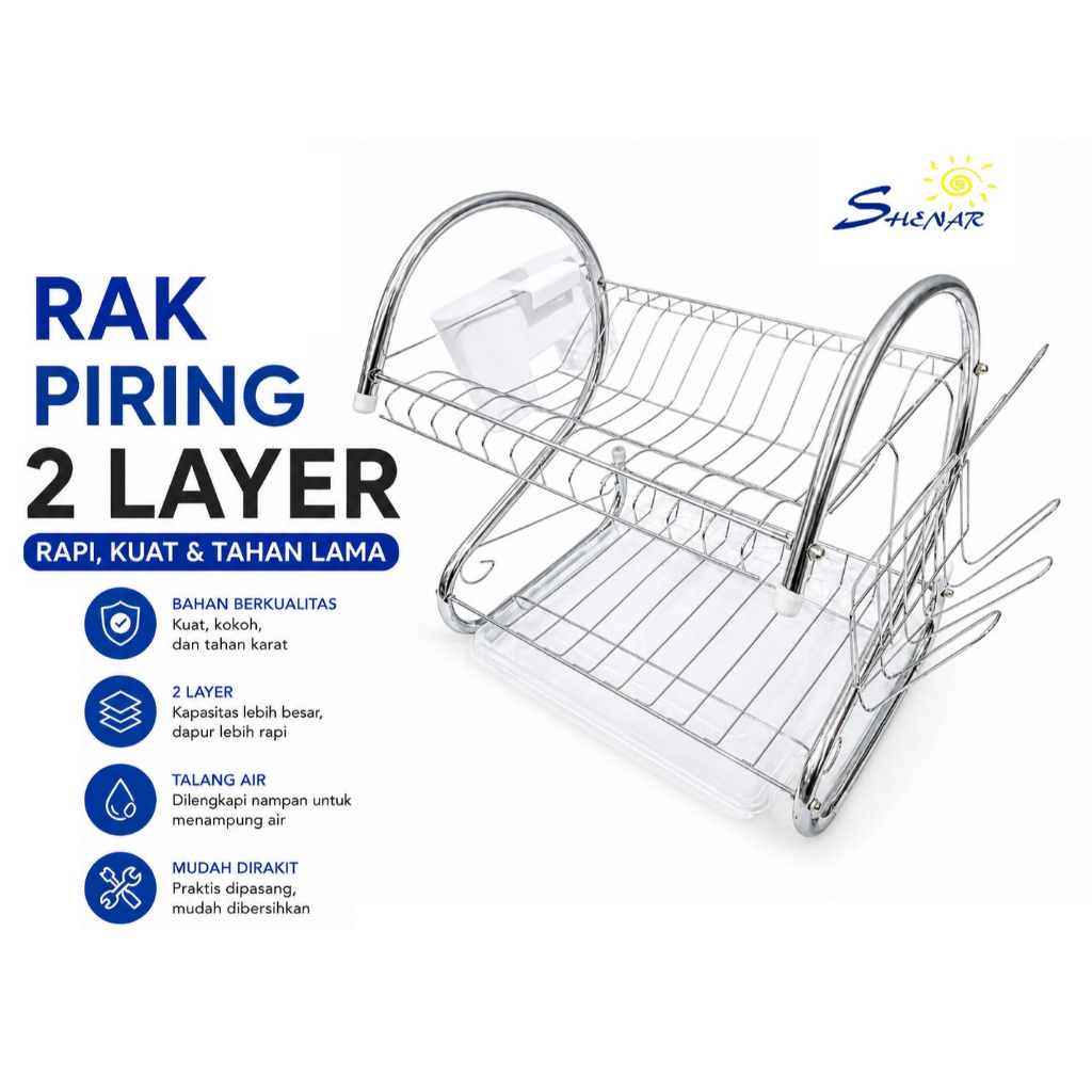 Rak Piring 2 Susun Rak Piring Estetik Rak Piring Kecil Dapur Stainless Steel