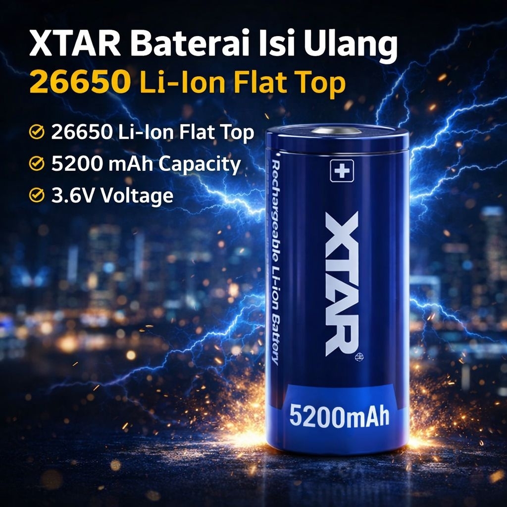 Xtar 26650 Baterai Li-ion 5200mAh 3.6V Button Top