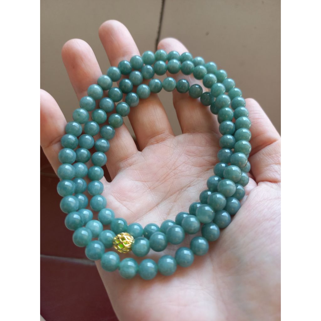 kalung atau tasbih giok blue water jade warna biru ungu 8mm