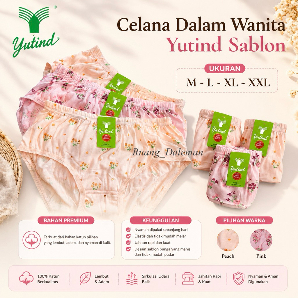 RD Celana Dalam Wanita YUTIND SABLON/BORDIR ,Cd wanita dewasa bahan katun motif , CD YUTIND SABLON/B