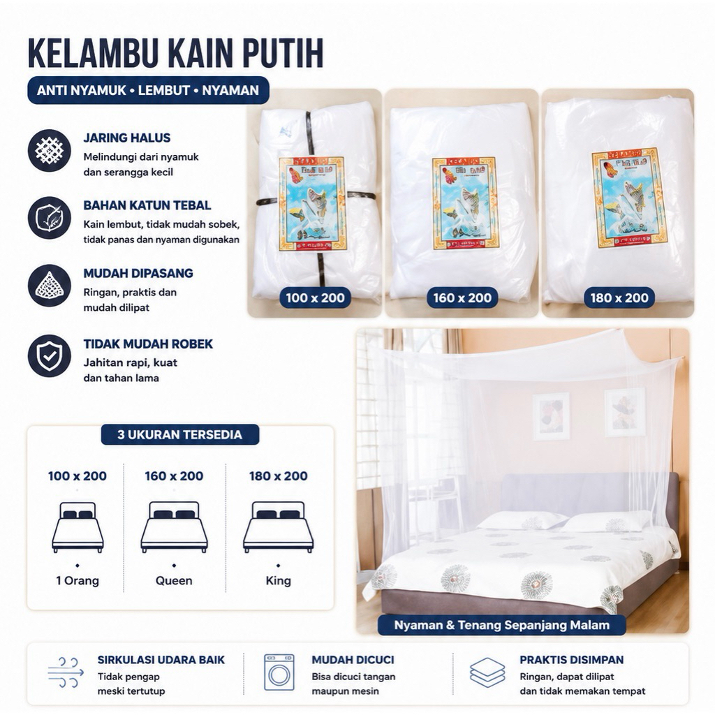 Kelambu Kain Putih / kelambu kain / kelambu katun / kelambu tebal / anti nyamuk / kelambu bagus / ke