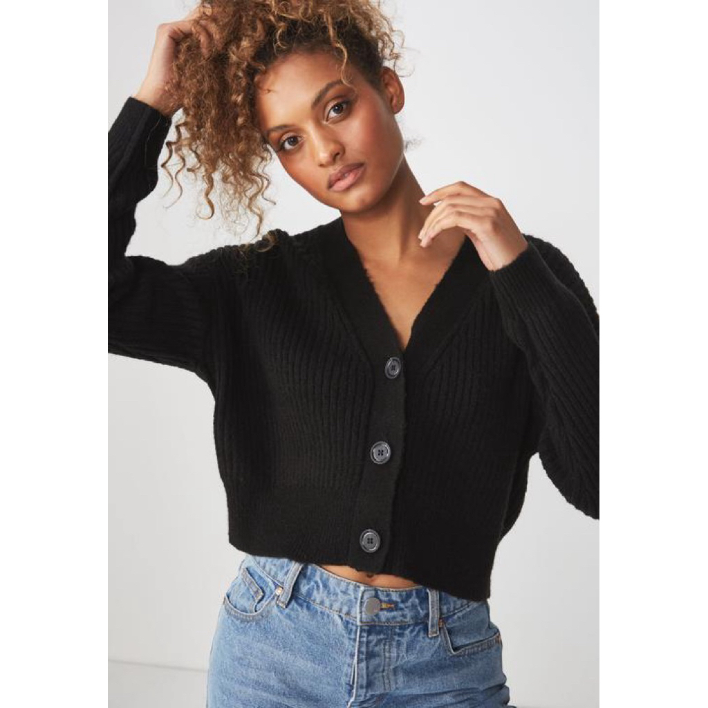 H&M Cable Knit Cardigan in Black Kardigan Hitam Rajut Preloved