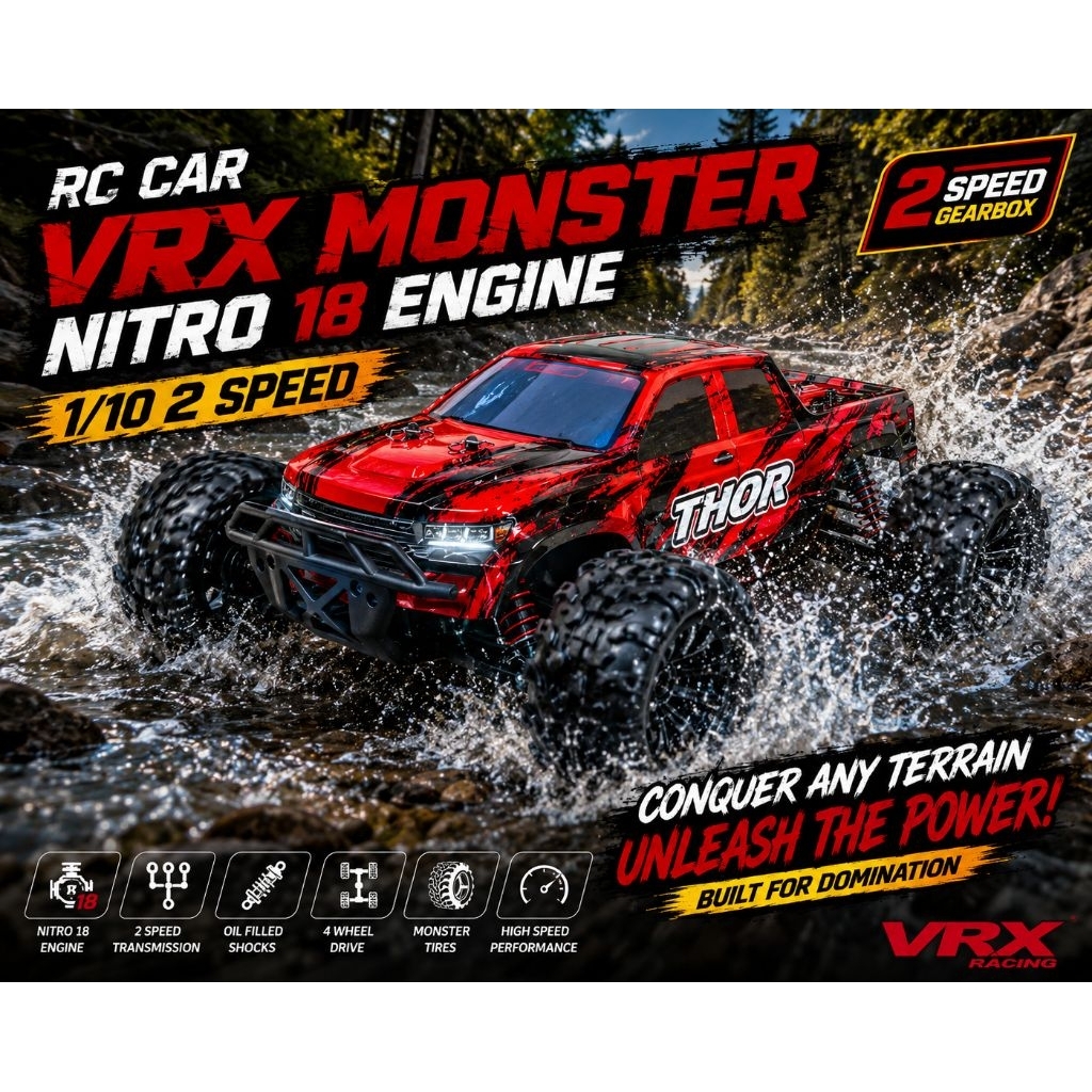 Rc Car Nitro Engine VRX Monster truck 2 speed RTR 1/10