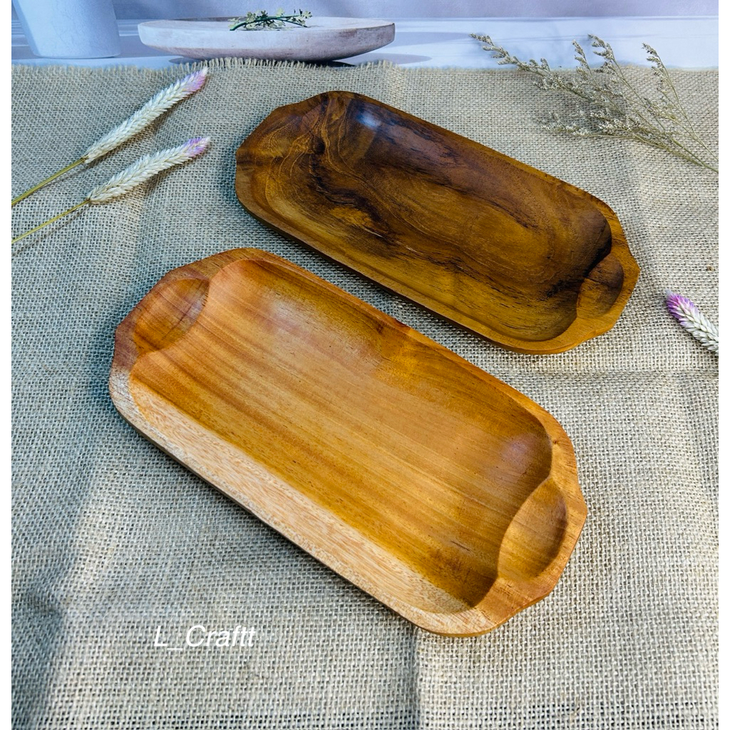 piring kayu/piring saji/piring sushi/kebab/piring kayu jati dan kayu mahoni 12x25cm ( S8 )