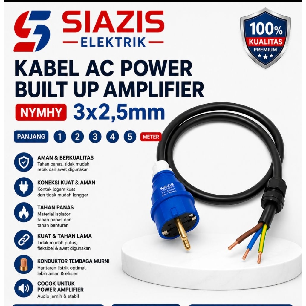 KABEL POWER AC BUILD UP Kabel 3x2.5 mm SERAMBUT Original Steker ewig / Kabel AC power built up 3x2,5