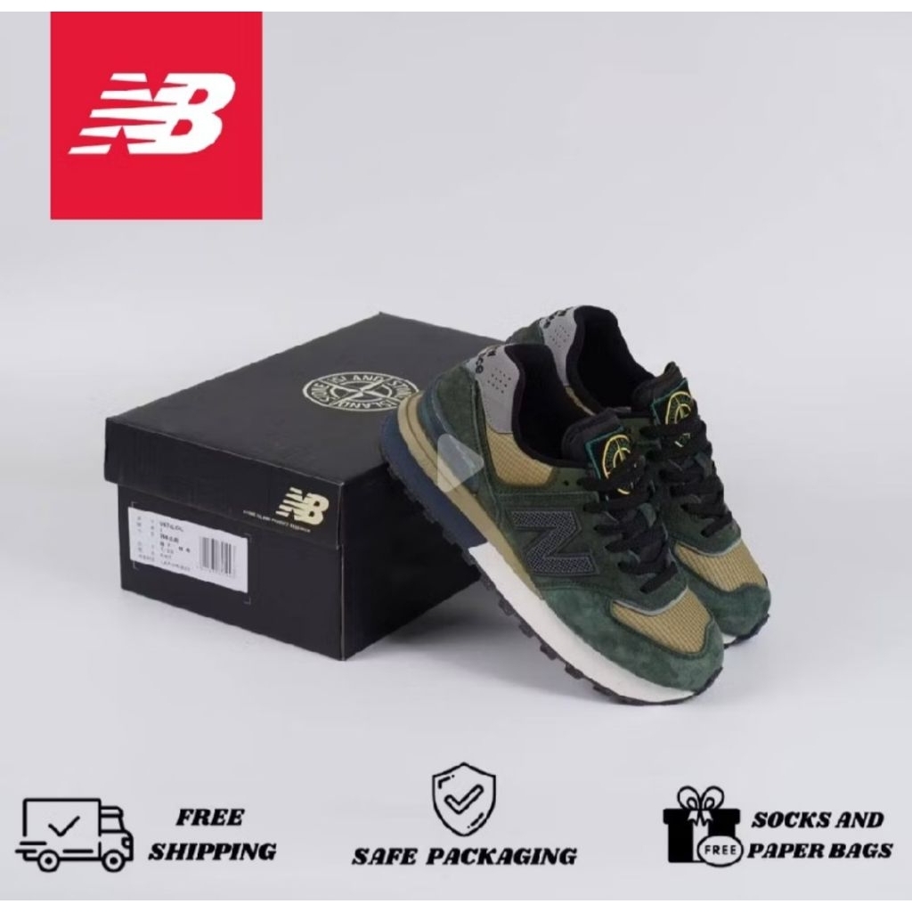 Sepatu New Balance 574 Stone island Drak Green Original Pria Wanita NB 574 Premium Sneakers Import