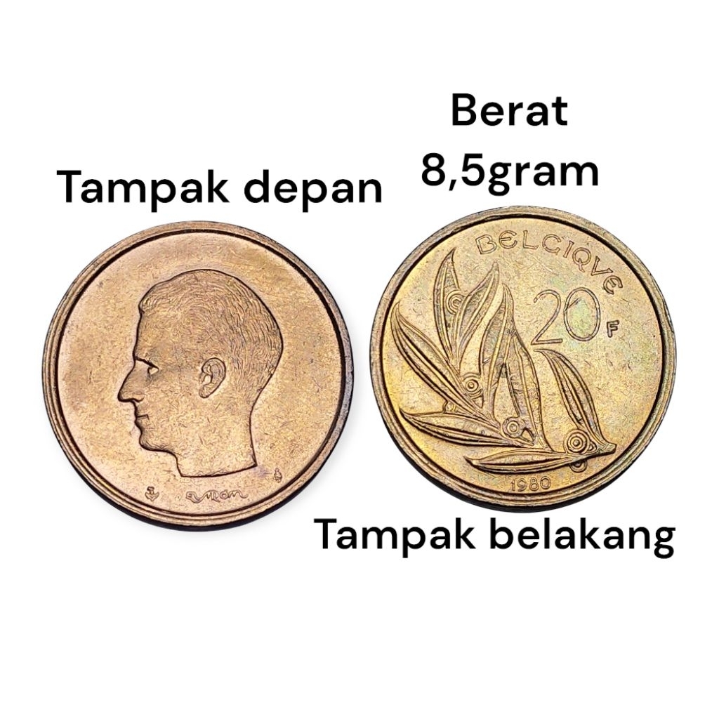 Koin 20 Franc Belgia Tahun 1980