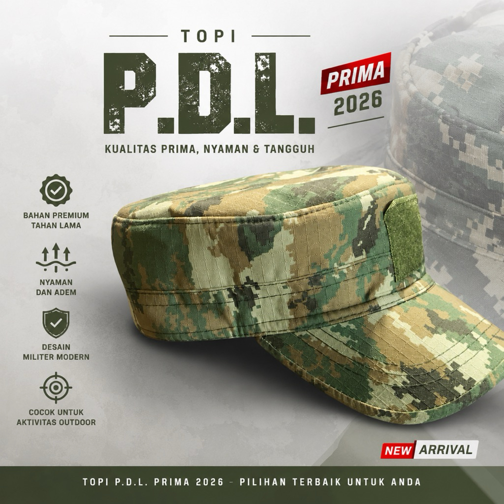 Topi Pet PDL Prima 2026 Sritex Ori | Topi Komando TNI Loreng Malfinas Ripstop Kaku Tegak