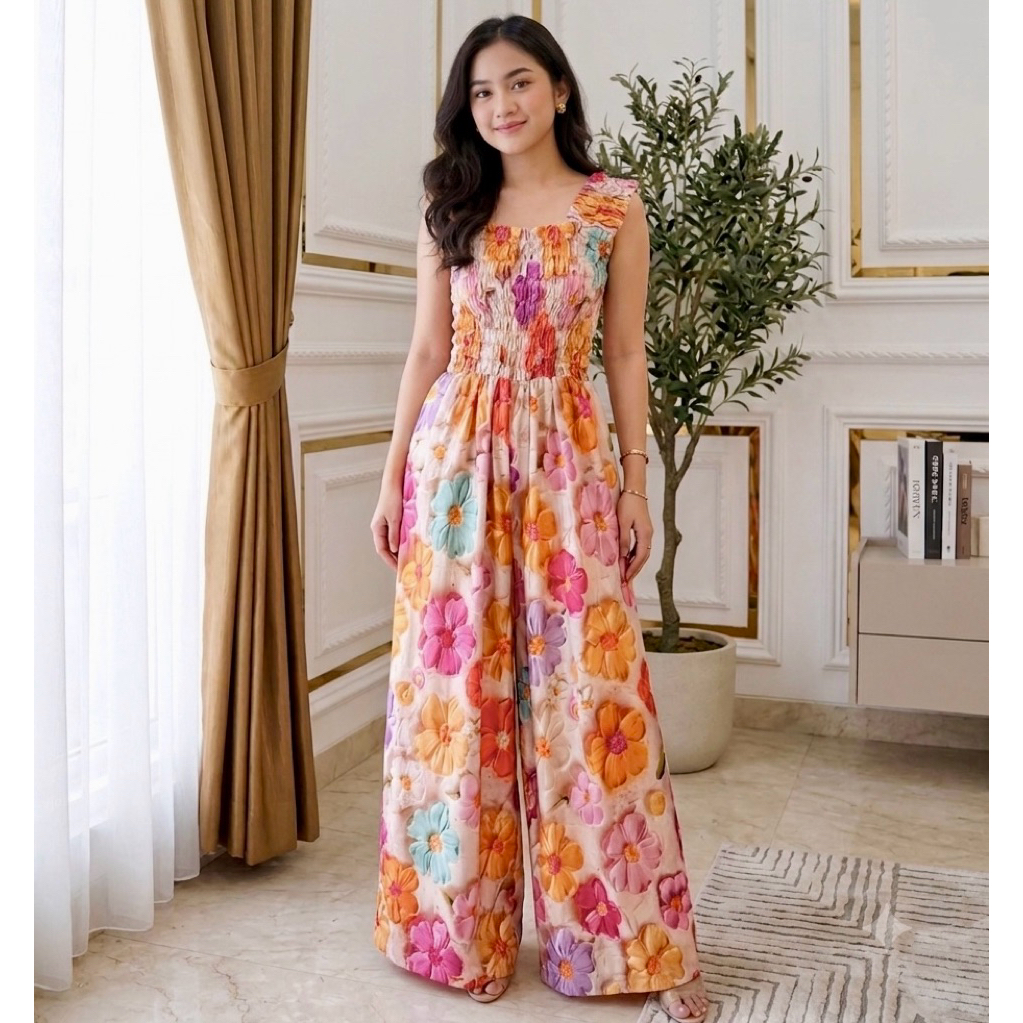 ALUNA JUMPSUIT LD 125 BAHAN RAYON CELANA KULOT/JUMSUIT RAYON LD 125CM CELANA KULOT SETELAN RAYON FUL