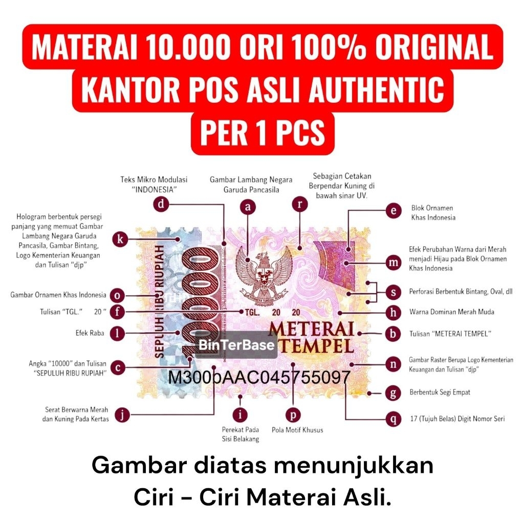 Materai 10rb tempel matrai matre asli original 100% Ori Authentic sepuluh ribu 10.000 per 1 Pcs buah