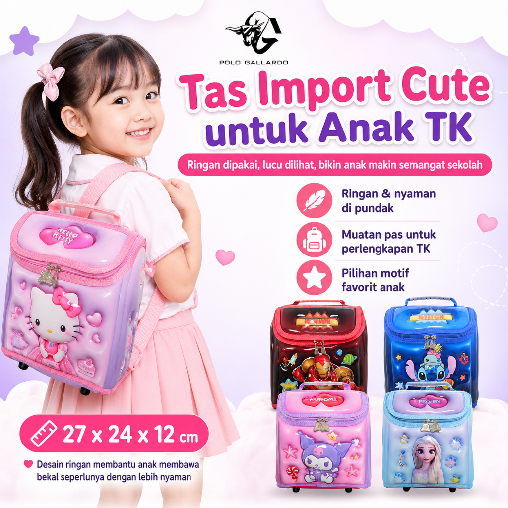 Polo Gallardo Tas Sekolah TK PAUD Import Ransel Anak Perempuan Laki Laki Randoseru Backpack Fashion