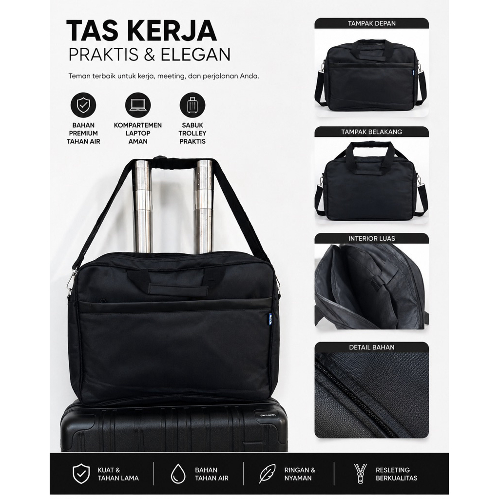 Tas Laptop Selempang 14 Inch - Ringan, Tali Dapat Dilepas, Busa Perlindungan