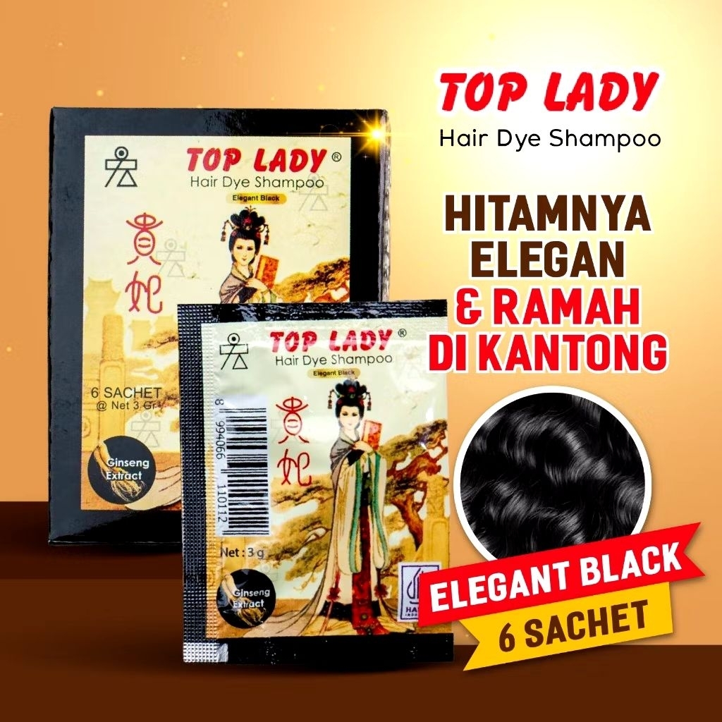 (1pack) Semir TOP LADY HAIR DYE Semir TOP LADY bubuk black @6 sachet Shampoo Semir Rambut Urban