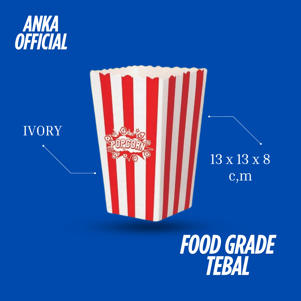 Box Popcorn Motif Garis Bahan Ivory Foodgrade / Dus Popcorn Pesta 13x13x8cm