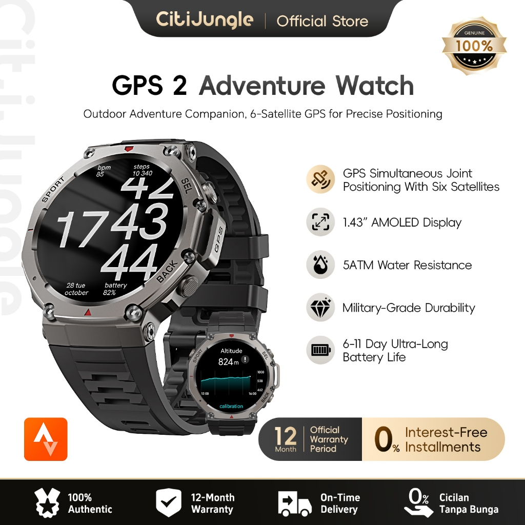 Citijungle GPS 2 Smartwatch Strava Sync | Jam Tangan Lari Sepeda GPS | Catat Rute Olahraga | AMOLED 