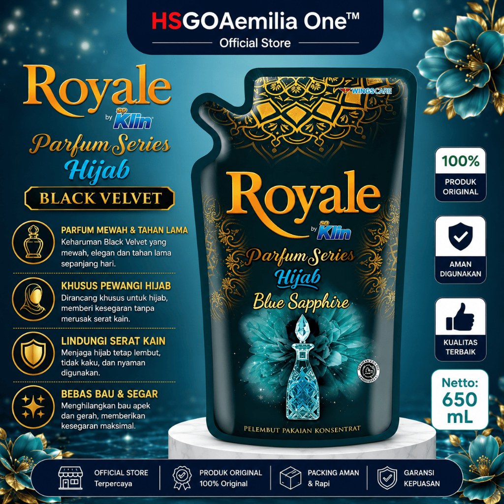 ROYALE Pelembut & Pewangi Parfum Series Hijab Blue Sapphire - Pouch 650 ml