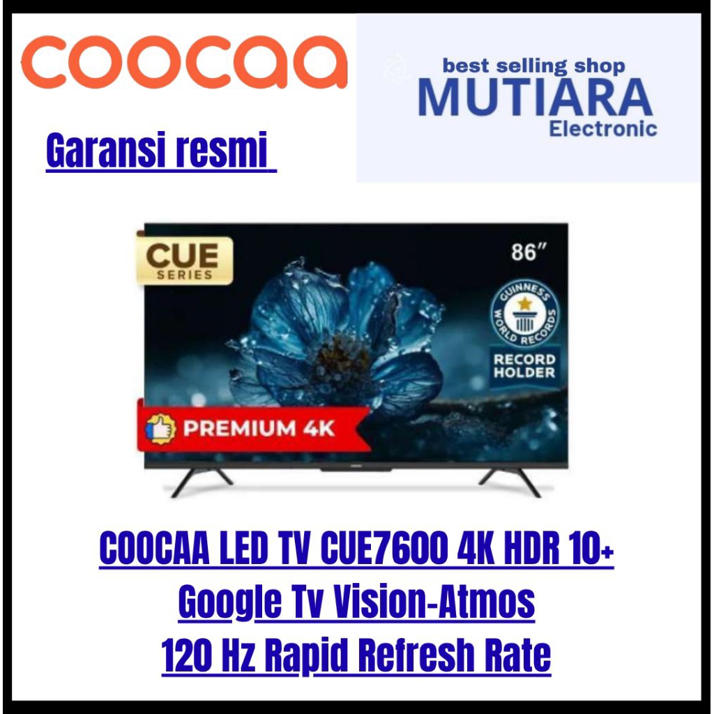 COOCAA 86CUE7600 4K GOOGLE TV 86 inch 86 Inch - Siap kurir TOKO